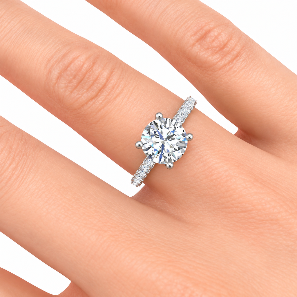 Monica engagement ring — white gold — on hand