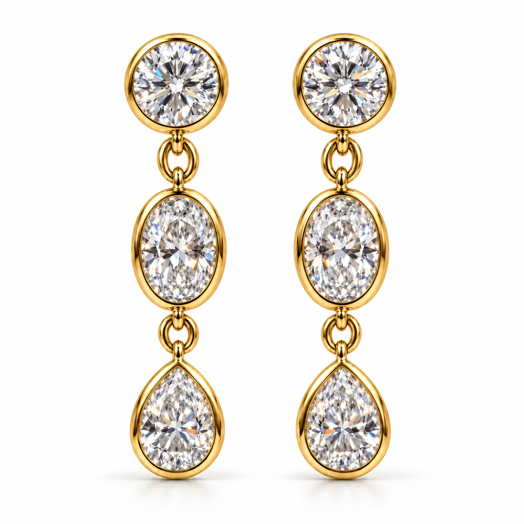 14k yellow gold multi-shape lab-grown diamond drop earrings, front view