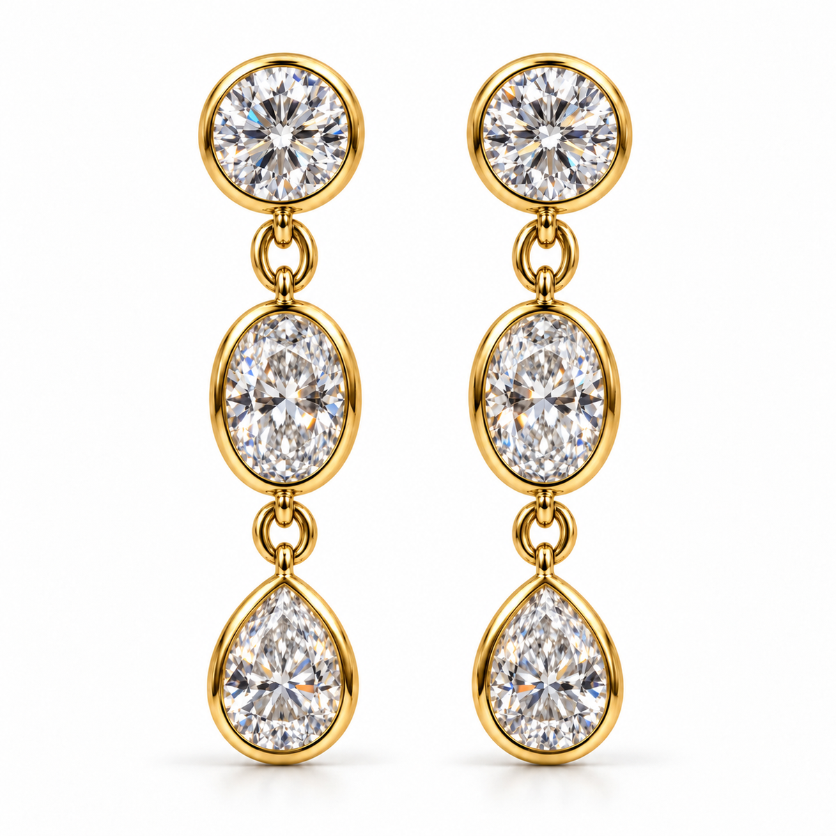 14k yellow gold multi-shape lab-grown diamond drop earrings, front view