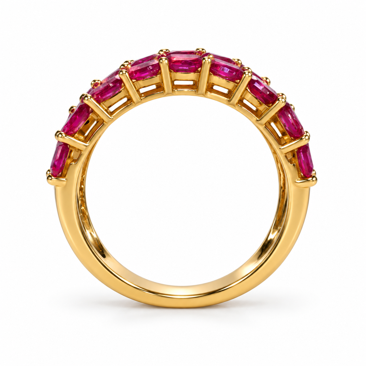 Natural marquise ruby and diamond ring in 14K yellow gold — standing-profile