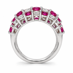 Natural ruby and diamond three-row ring in 14K white gold, side view