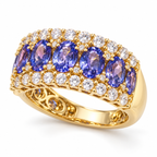 Natural tanzanite white sapphire and diamond ring angled view