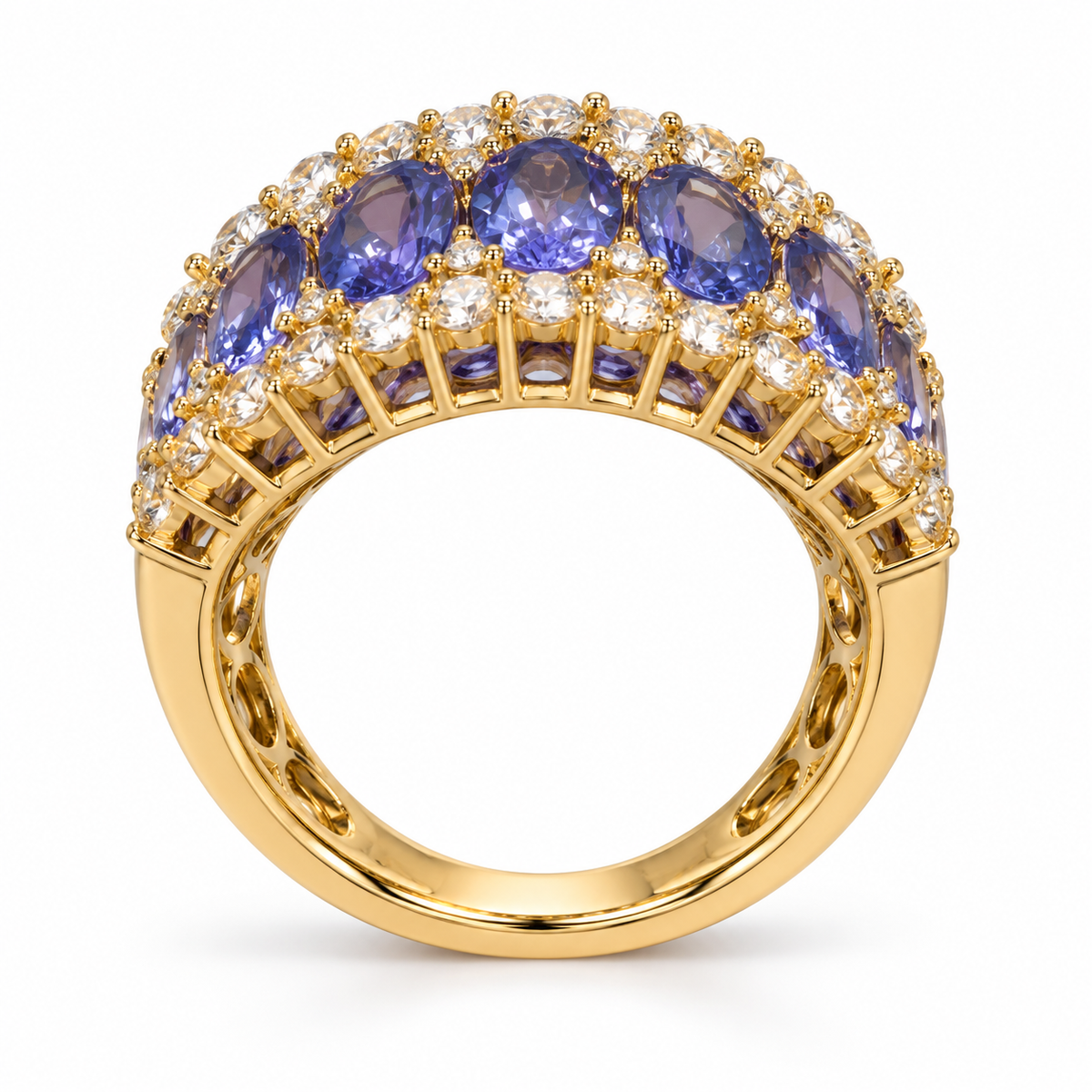 Natural tanzanite white sapphire and diamond ring side view