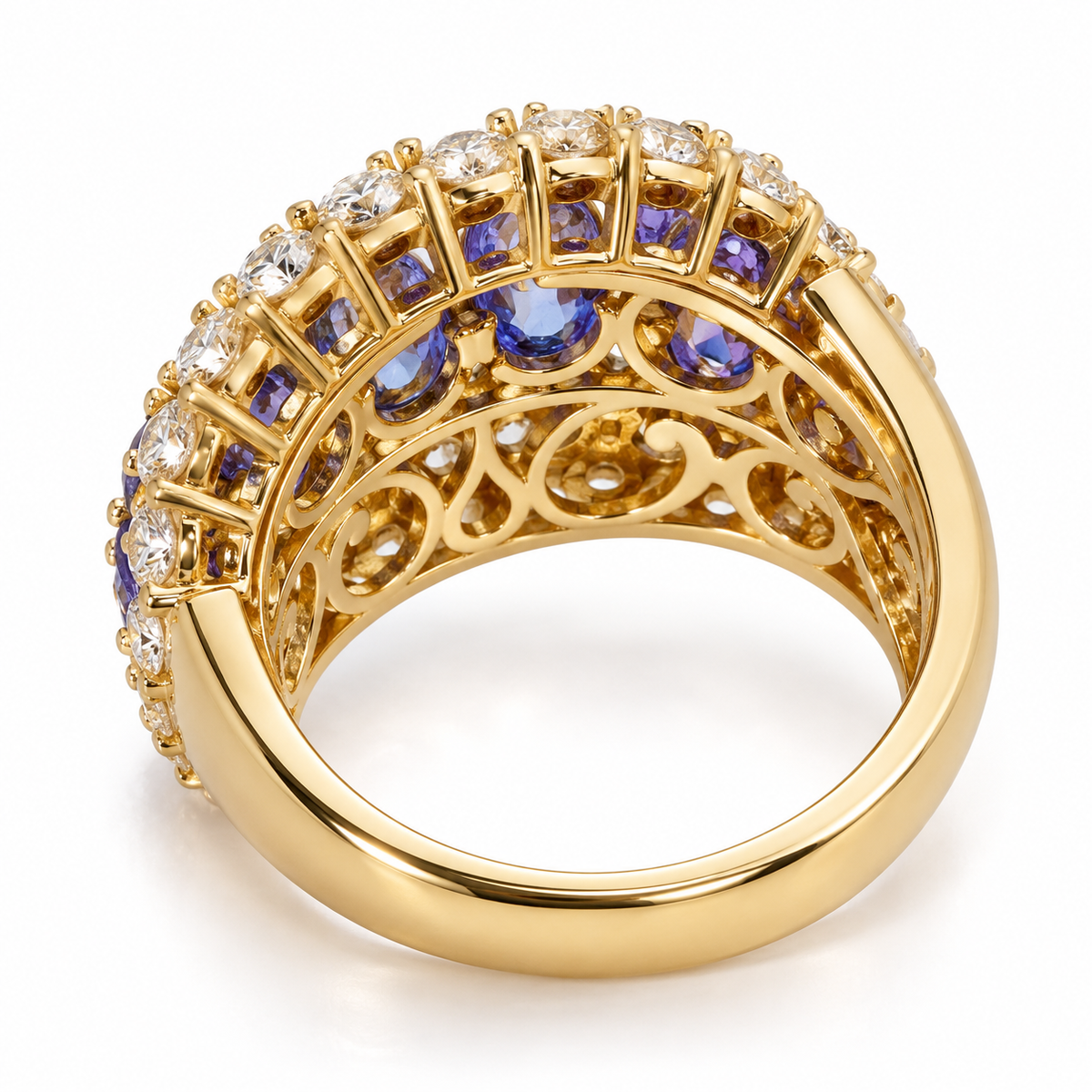 Natural tanzanite white sapphire and diamond ring underside view