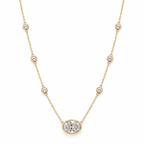 Front view of oval bezel diamond by the yard necklace
