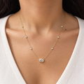 Oval diamond by the yard necklace worn on body