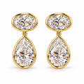 Front view of 6 CTW oval and pear bezel diamond earrings in 14K yellow gold