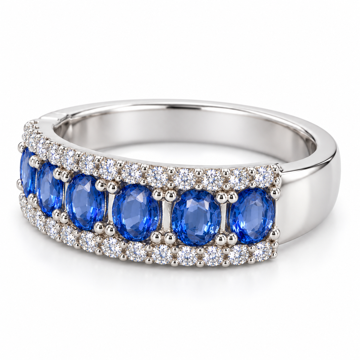 Oval sapphire and diamond ring — angled view