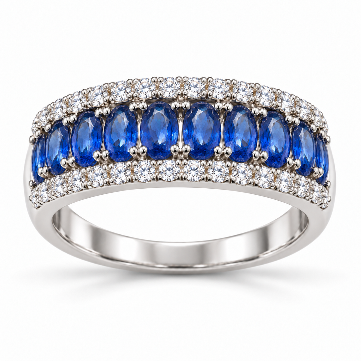 Oval sapphire and diamond ring — front view
