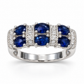 Oval sapphire and diamond band in 14K white gold, front view
