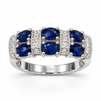 Oval sapphire and diamond band in 14K white gold, front view