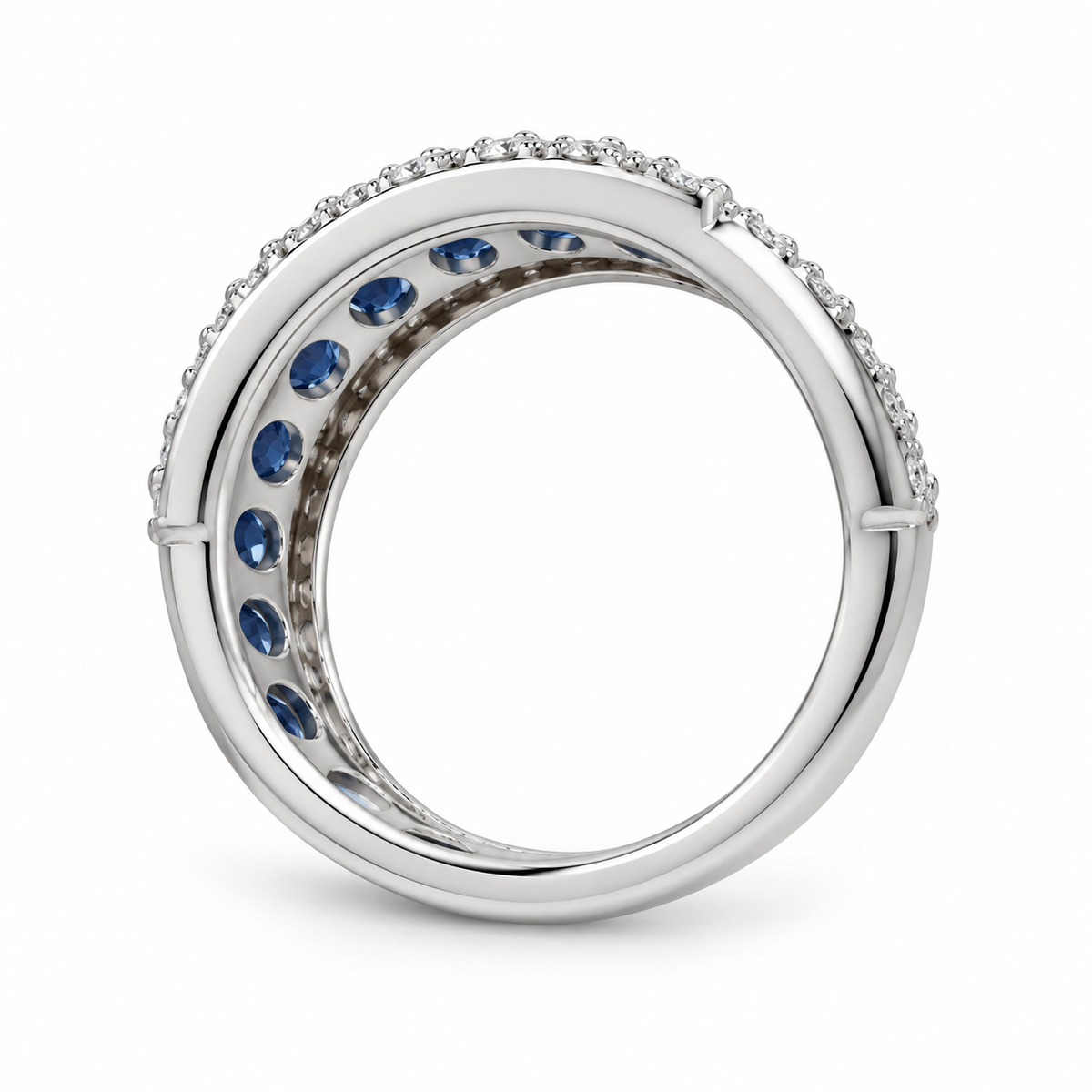 Oval sapphire and diamond ring — underside view