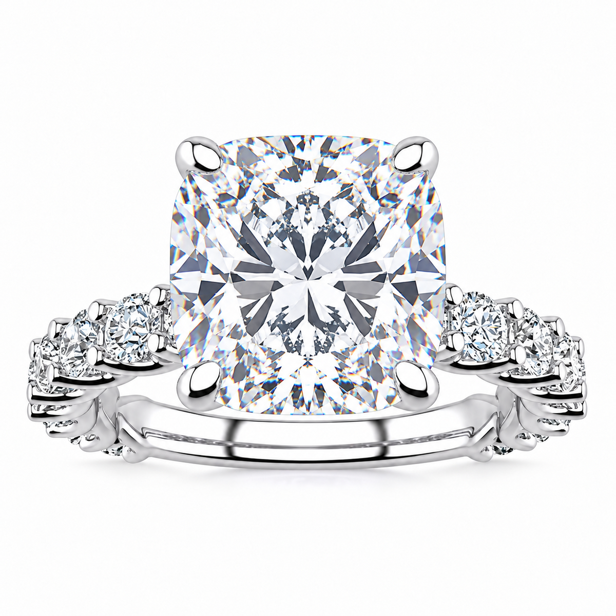 Paige Lab Grown Ring — square cushion center — white gold — front view
