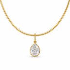 Pear diamond pendant on yellow gold omega chain