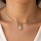 Pear diamond omega necklace worn on body