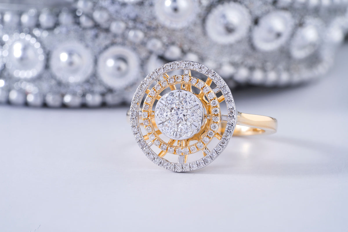Macro view of a round brilliant diamond