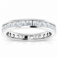 Princess-cut channel-set lab-grown diamond eternity band, 2 x 2 mm diamonds, 14K white gold, front studio view