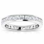 Princess-cut channel-set lab-grown diamond eternity band, 2 x 2 mm diamonds, 14K white gold, front studio view
