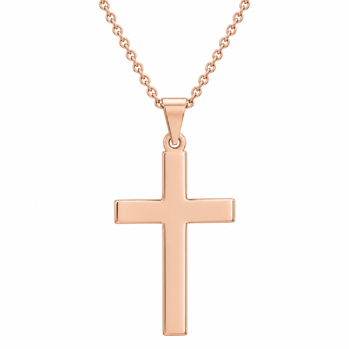 R41279:6000:P | studio | 14K Rose Gold polished cross necklace