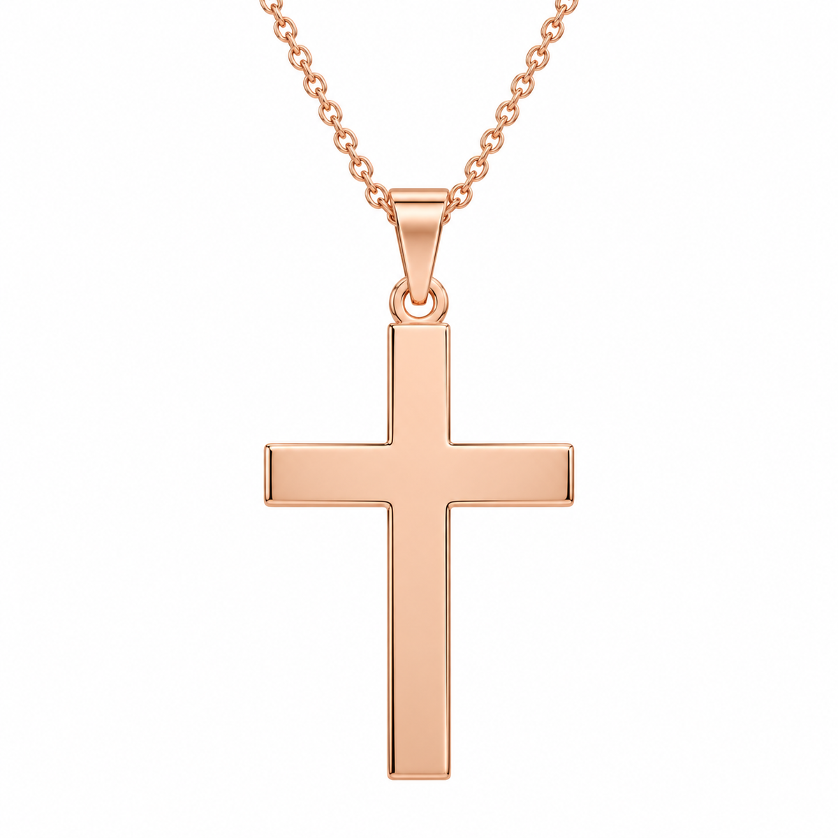 R41279:6001:P | studio | 14K Rose Gold polished cross necklace