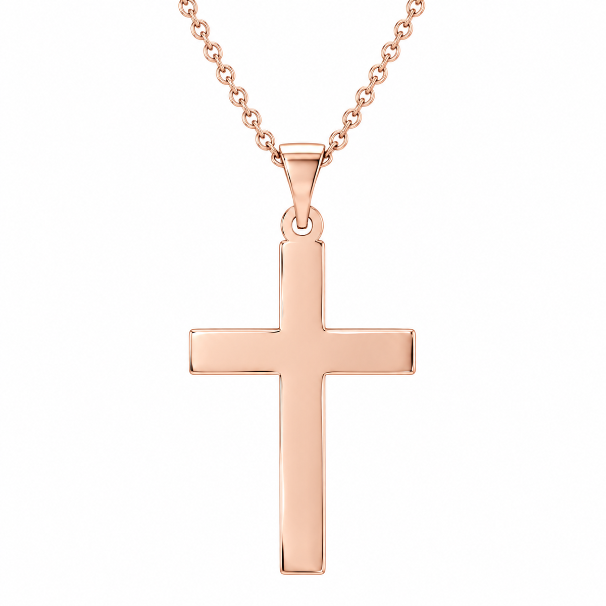 R41279:6002:P | studio | 14K Rose Gold polished cross necklace