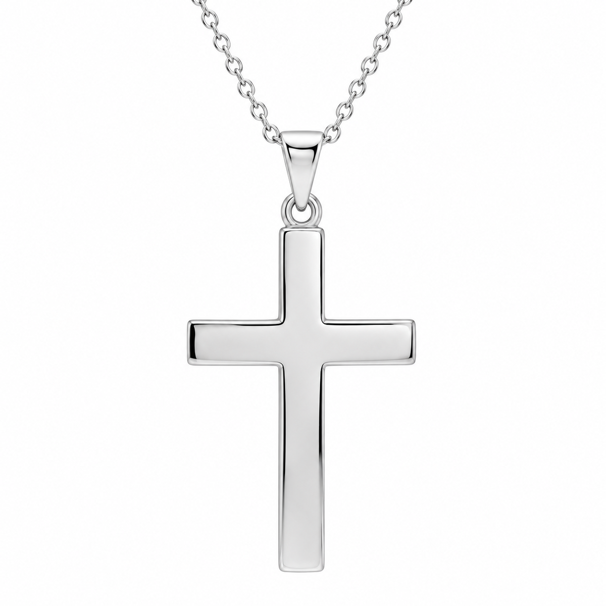 R41279:6003:P | studio | 14K White Gold polished cross necklace