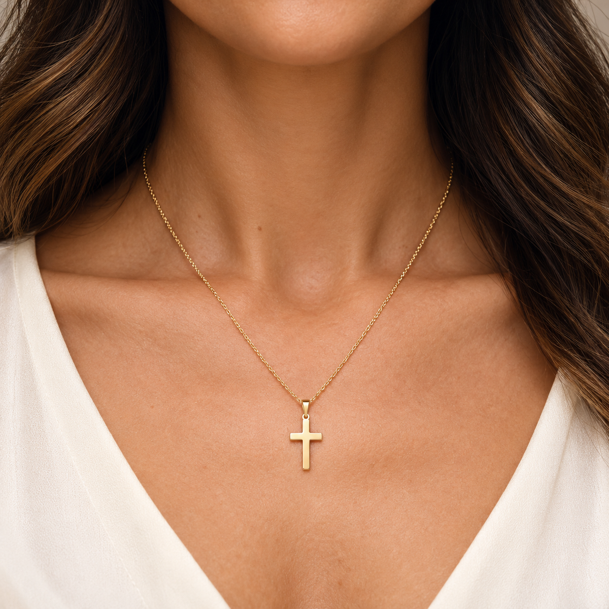 R41279:6007:P | body | 14K Yellow Gold polished cross necklace