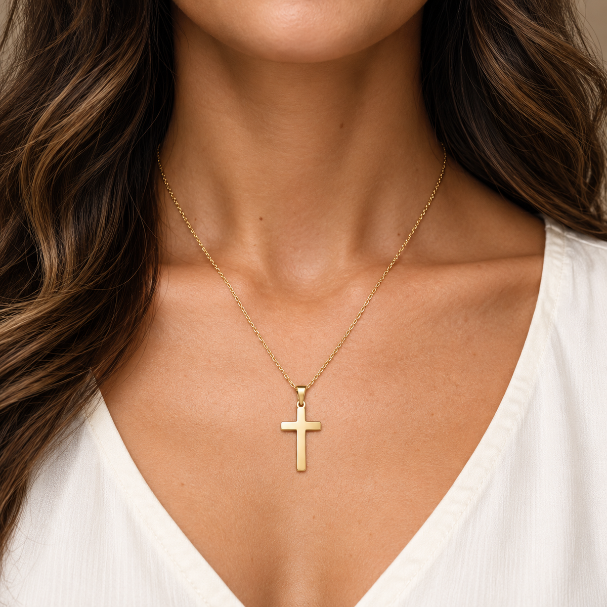 R41279:6009:P | body | 14K Yellow Gold polished cross necklace