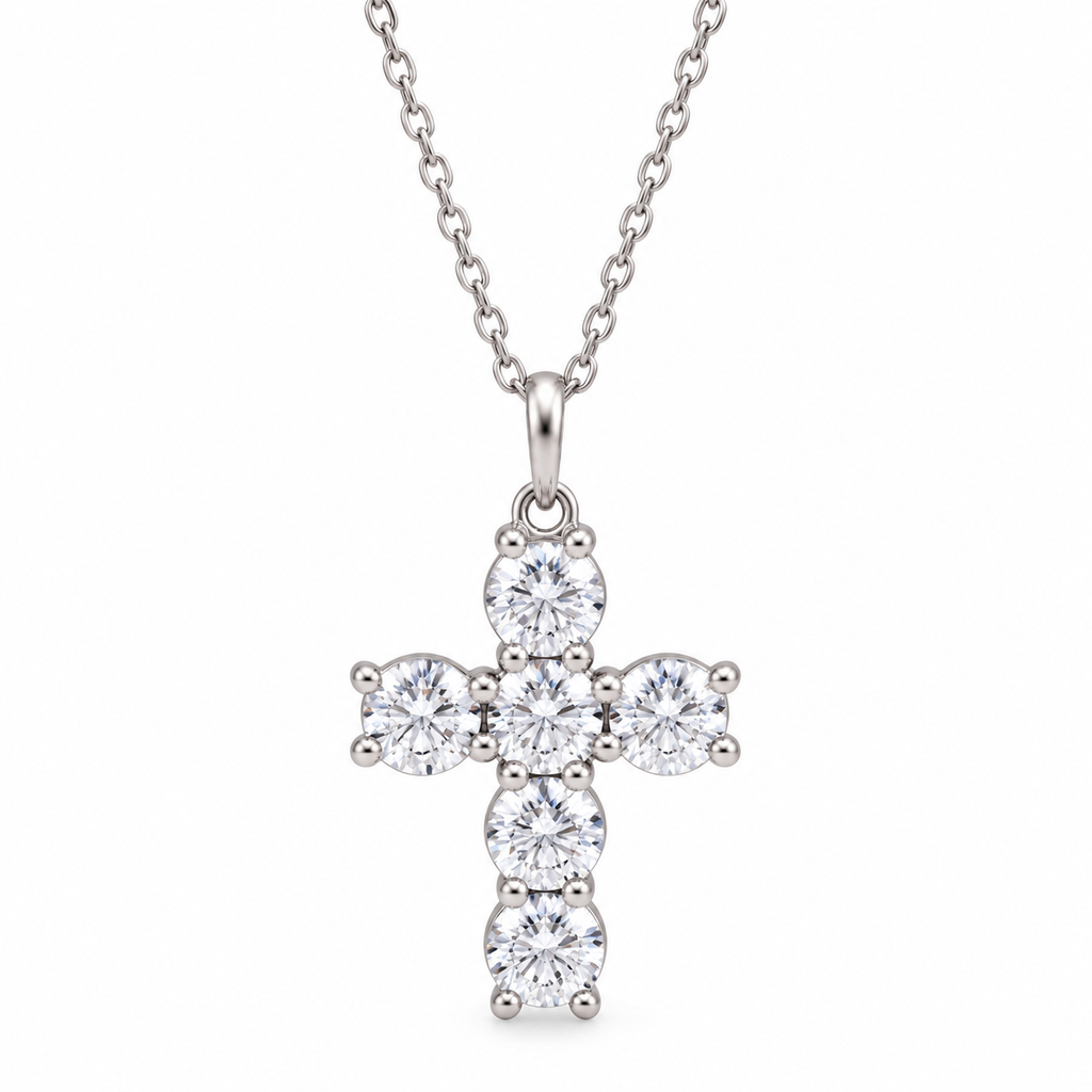 0.25 CTW six-diamond cross necklace in 14K white gold — studio