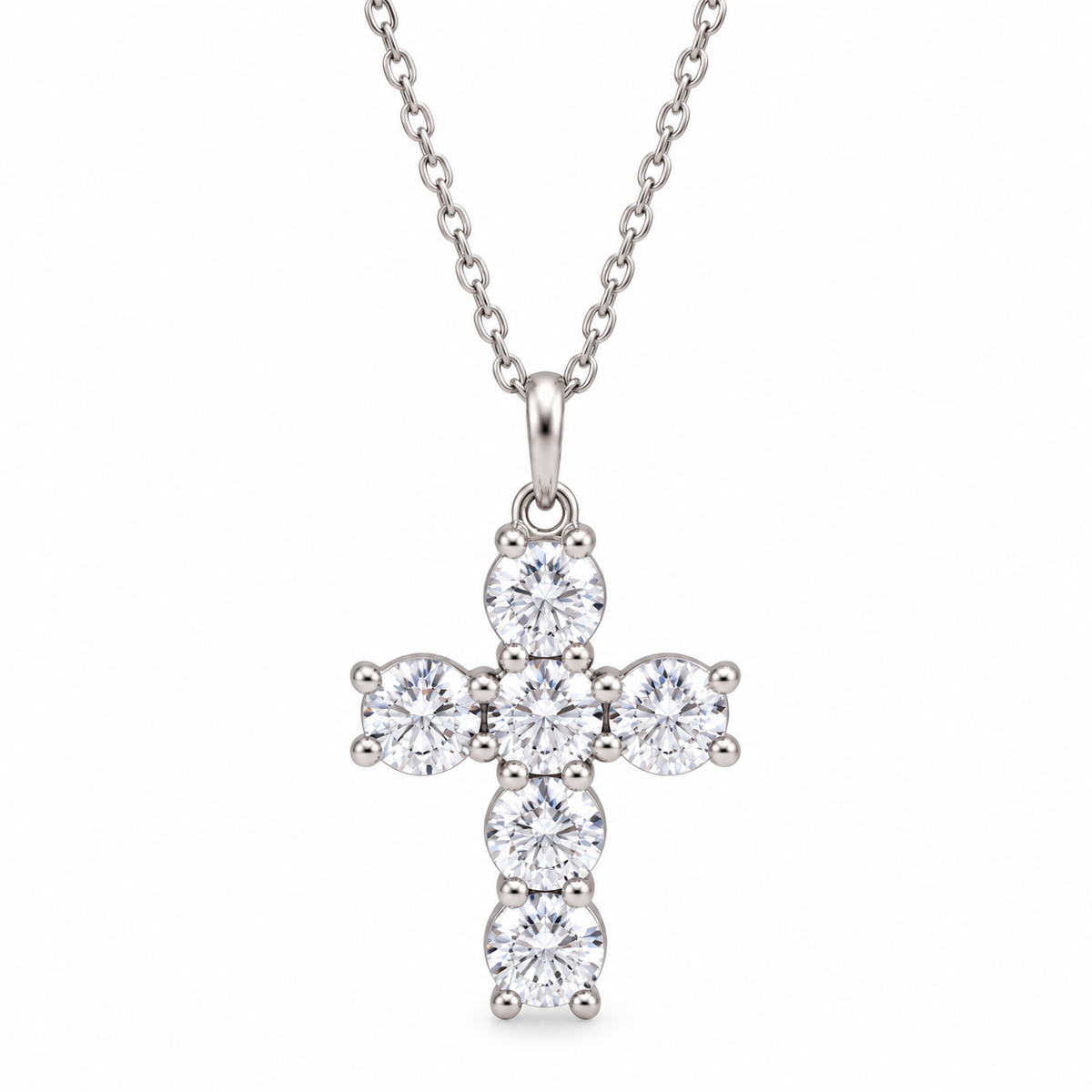 0.25 CTW six-diamond cross necklace in 14K white gold — studio