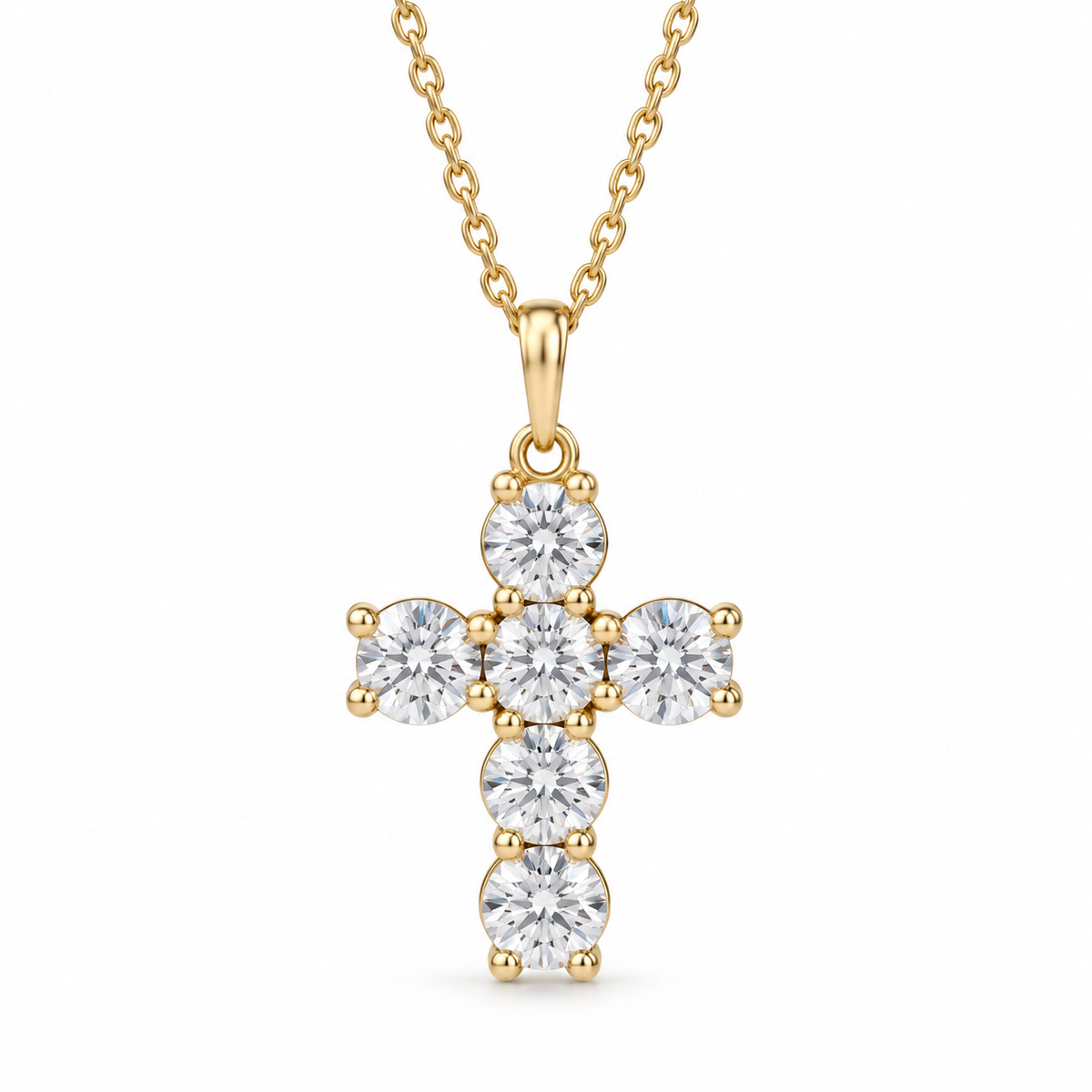 0.25 CTW six-diamond cross necklace in 14K yellow gold — studio
