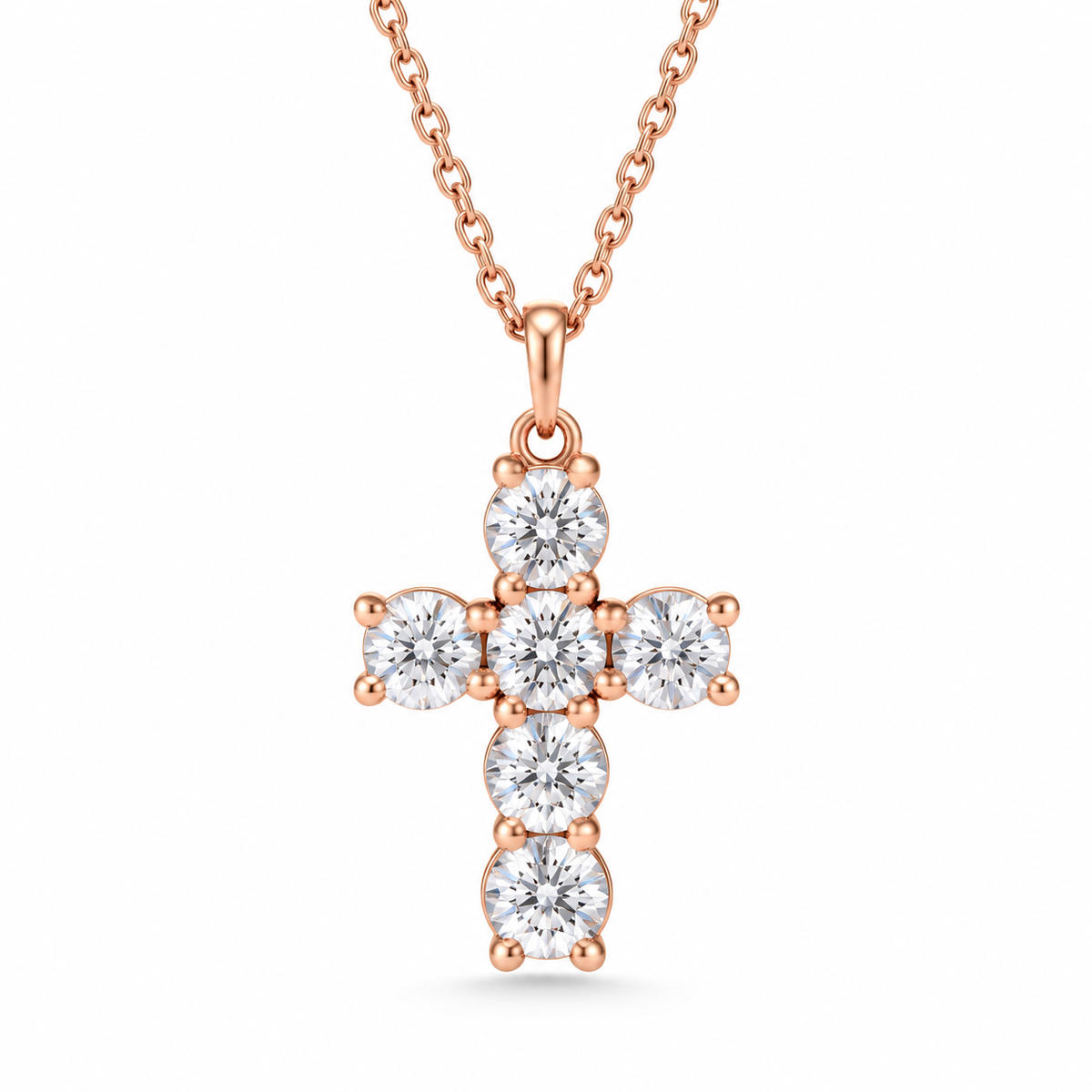 0.33 CTW six-diamond cross necklace in 14K rose gold — studio