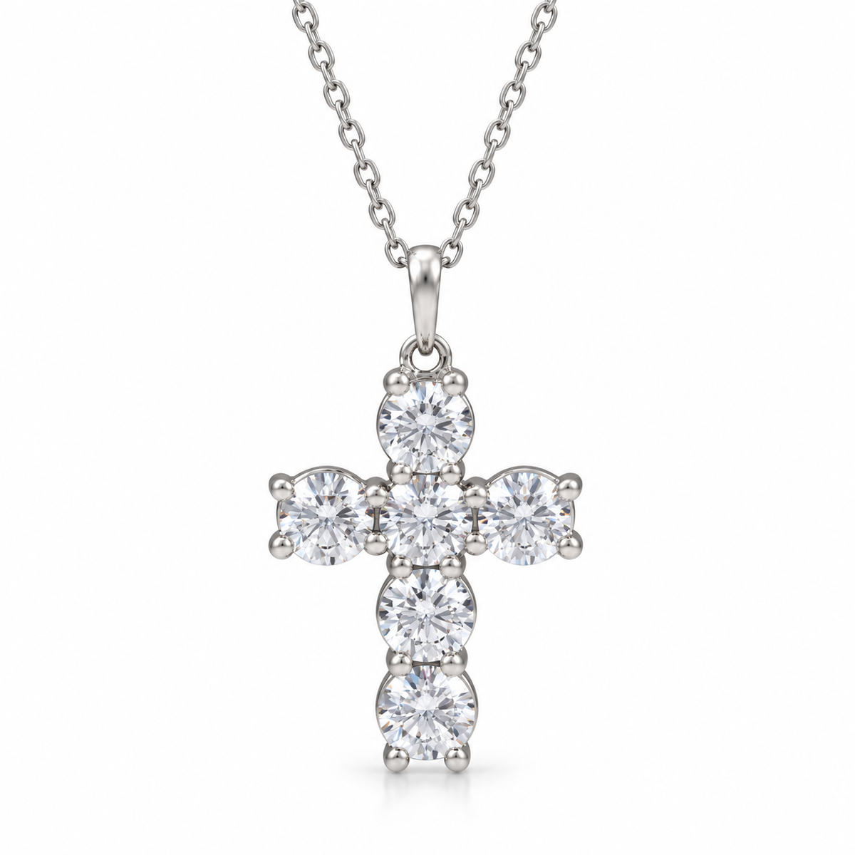 0.33 CTW six-diamond cross necklace in 14K white gold — studio