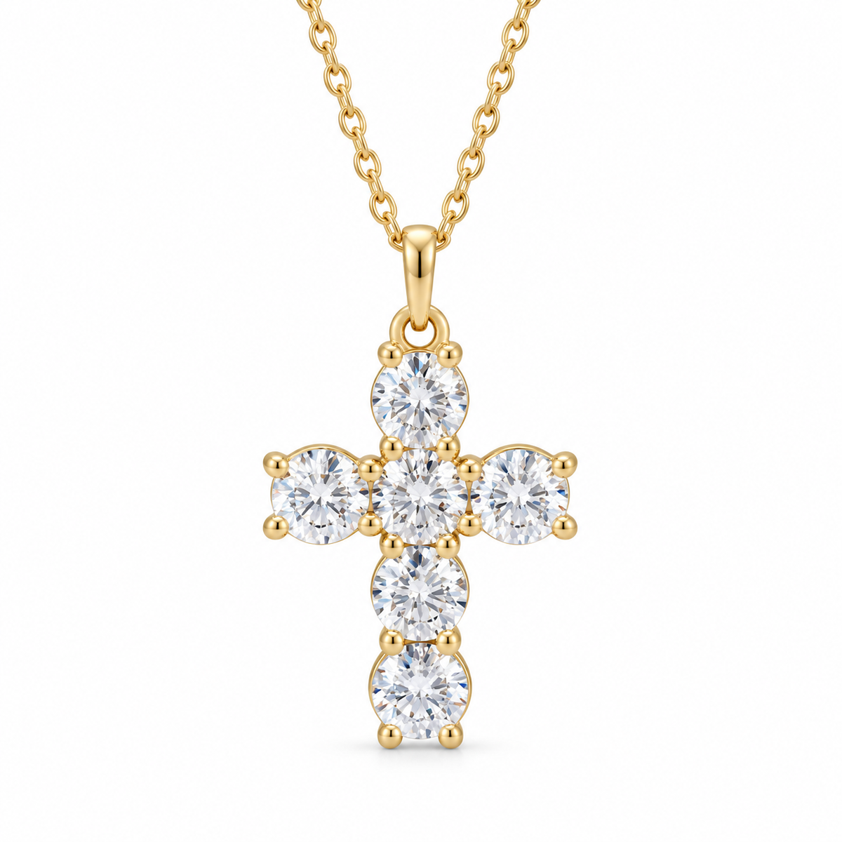 0.33 CTW six-diamond cross necklace in 14K yellow gold — studio