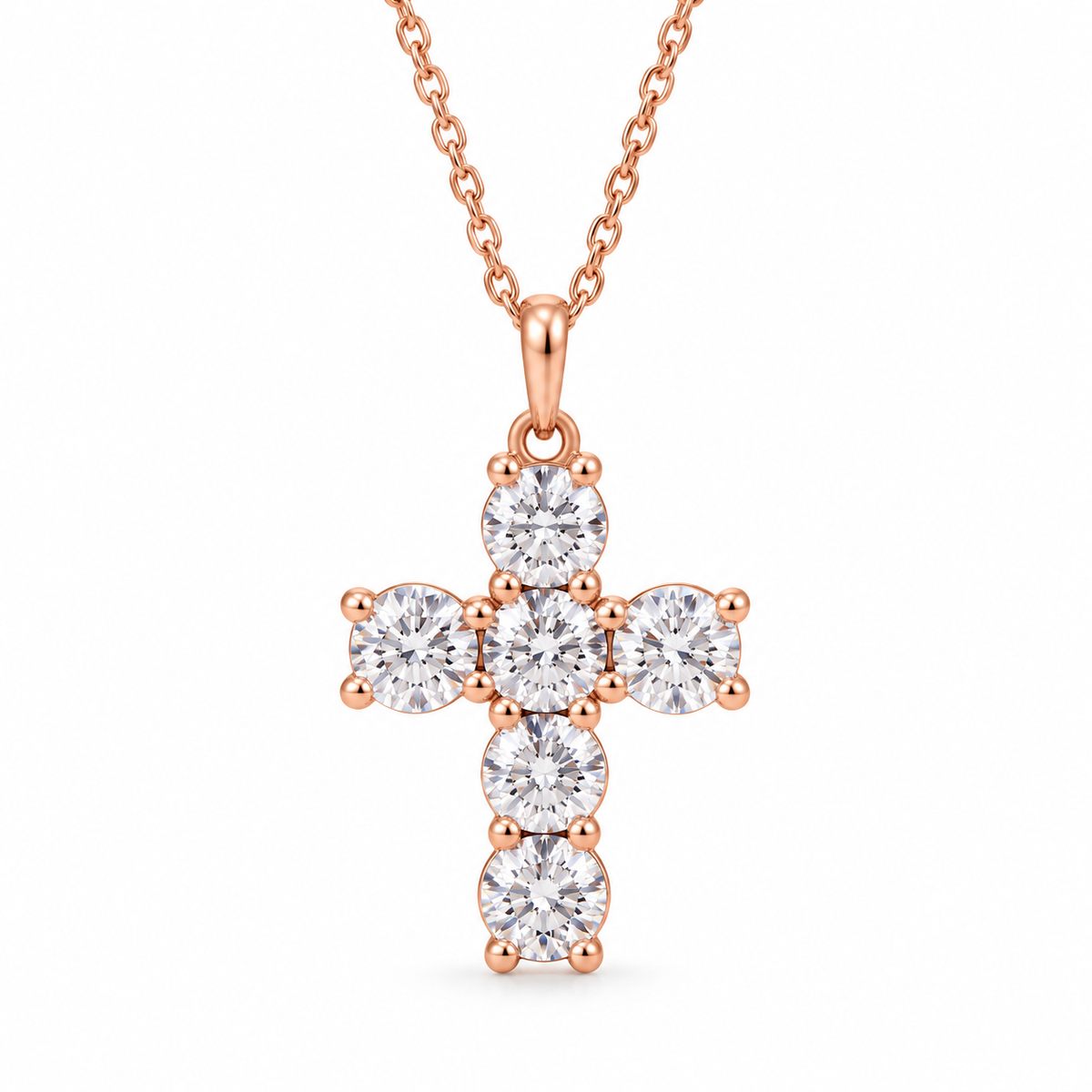 0.50 CTW six-diamond cross necklace in 14K rose gold — studio