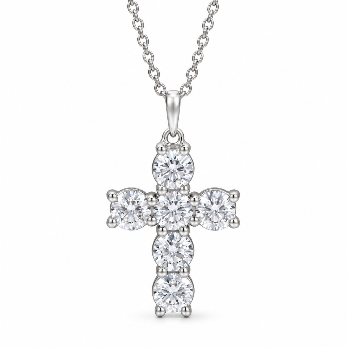 0.50 CTW six-diamond cross necklace in 14K white gold — studio