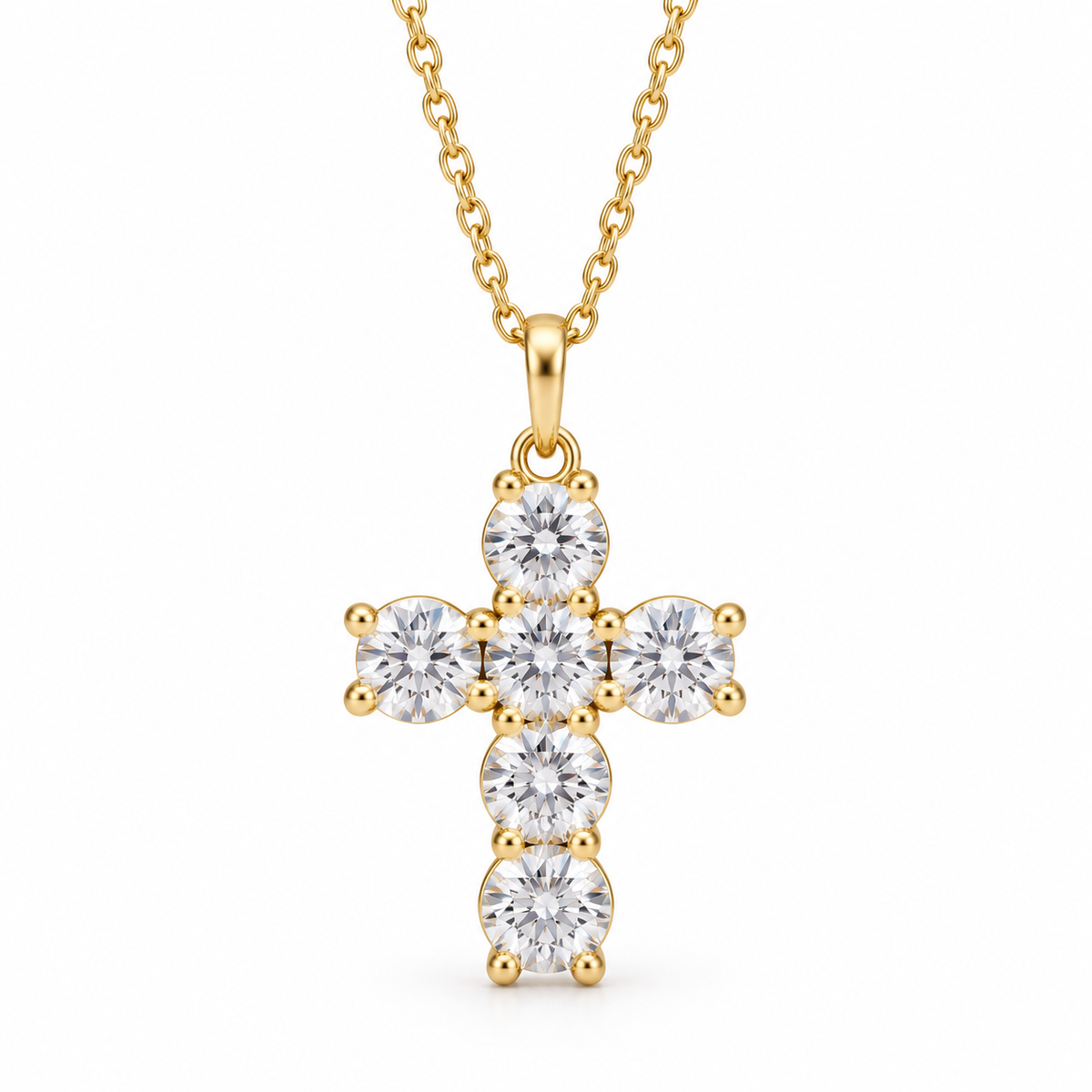 0.50 CTW six-diamond cross necklace in 14K yellow gold — studio