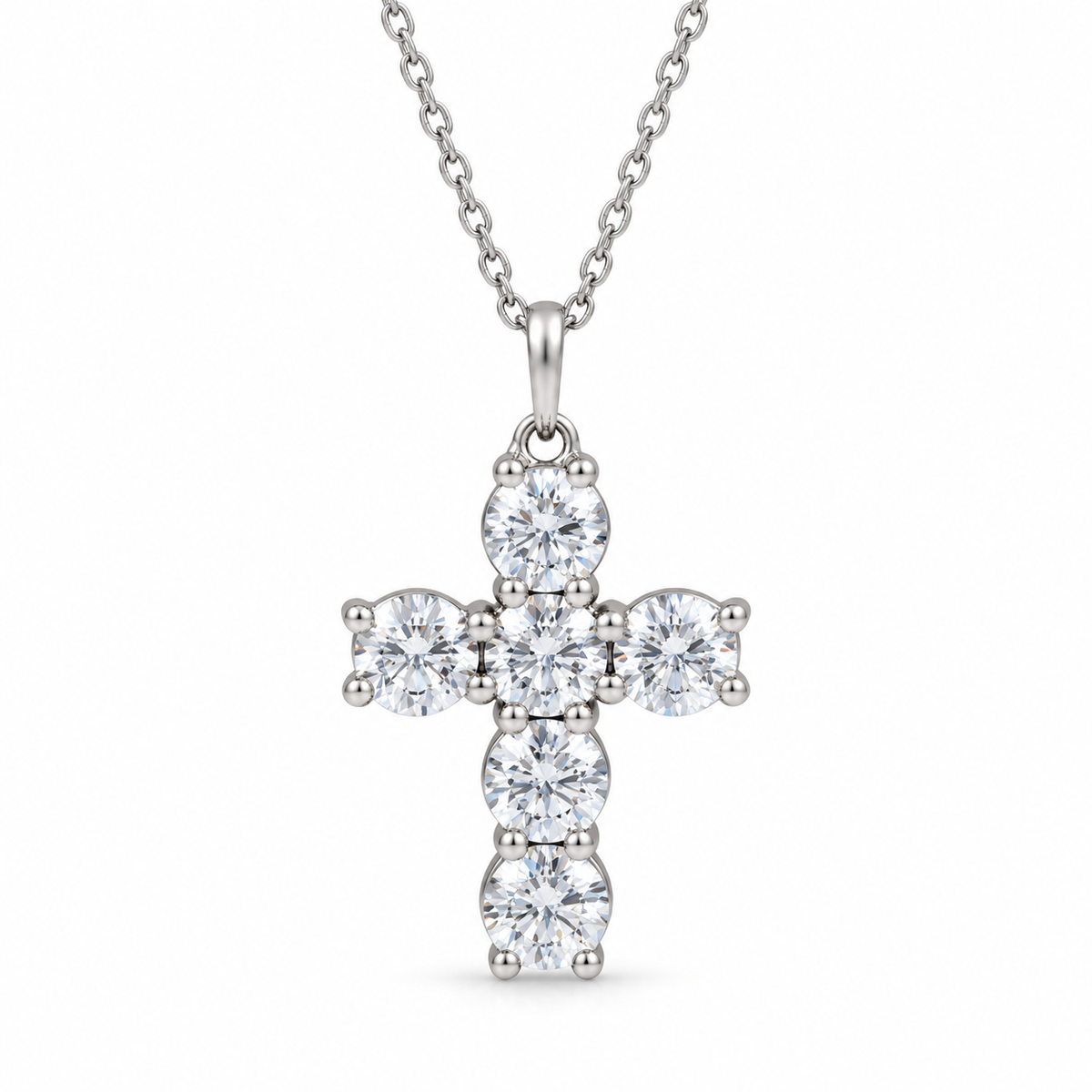 0.75 CTW six-diamond cross necklace in 14K white gold — studio