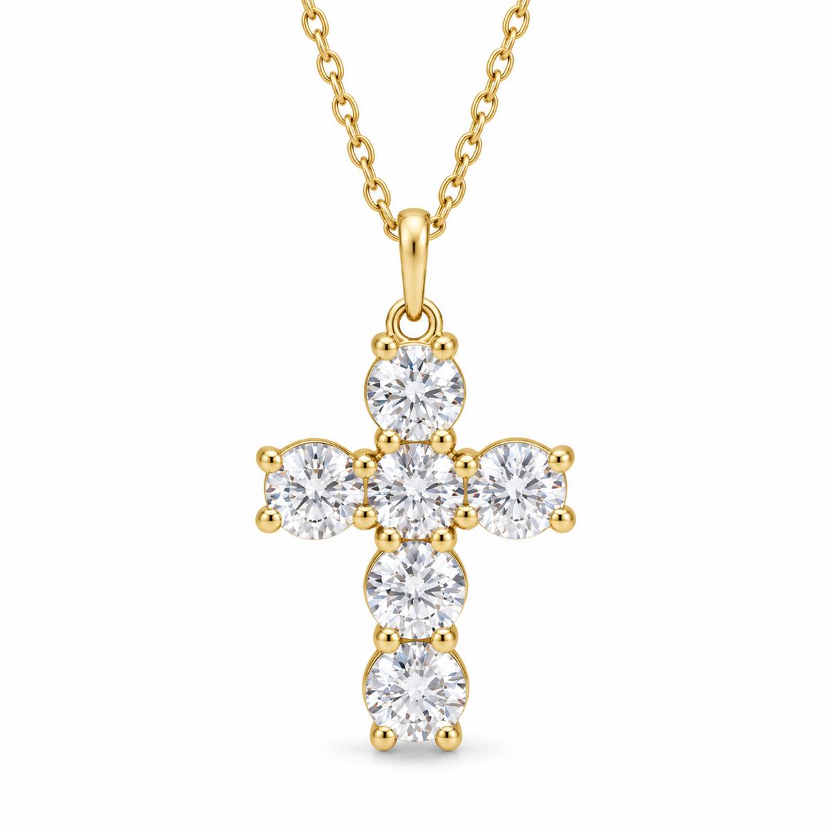 0.75 CTW six-diamond cross necklace in 14K yellow gold — studio