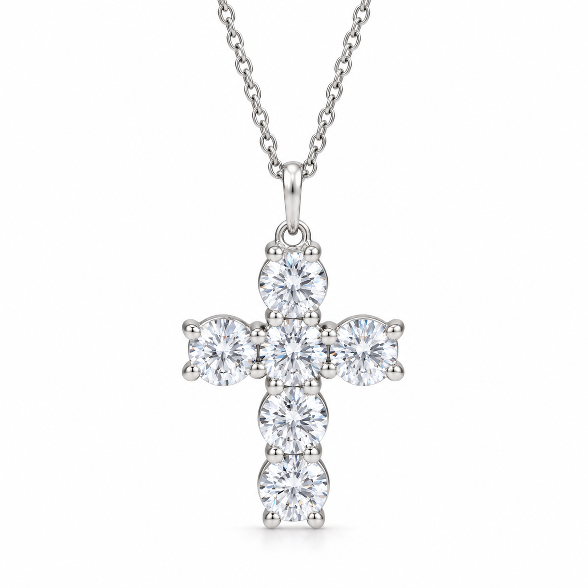 1.00 CTW six-diamond cross necklace in 14K white gold — studio