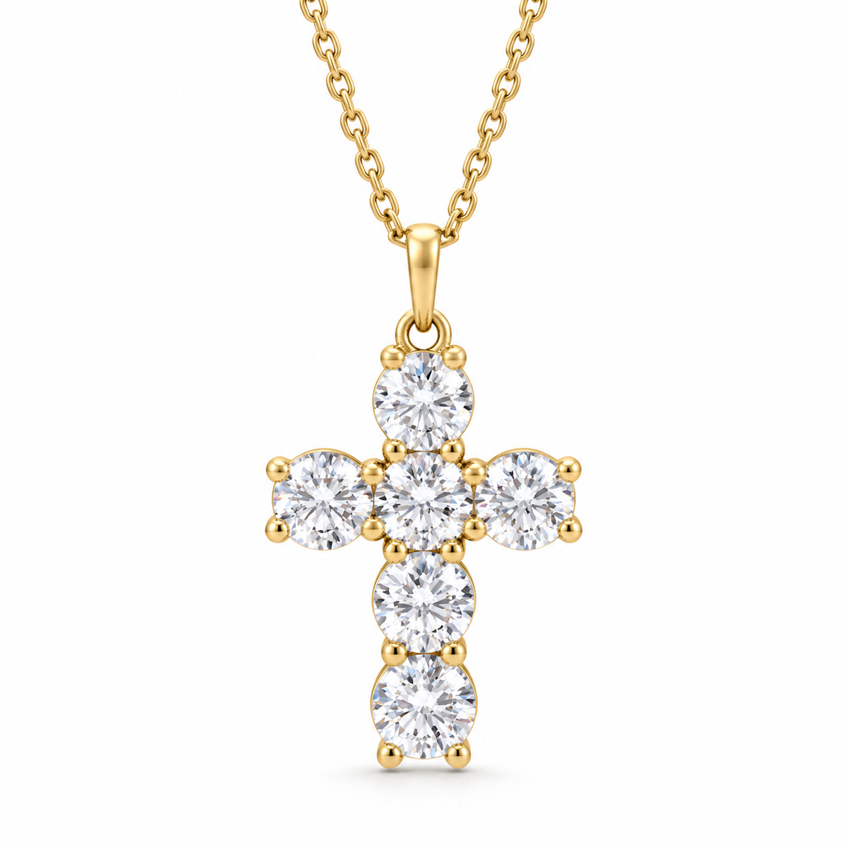 1.00 CTW six-diamond cross necklace in 14K yellow gold — studio