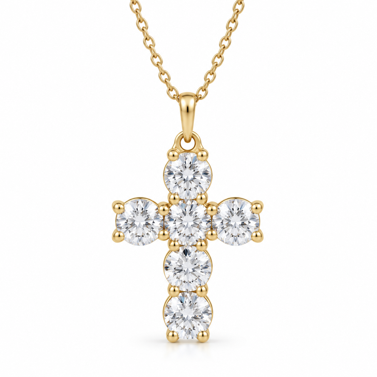 1.50 CTW six-diamond cross necklace in 14K yellow gold — studio