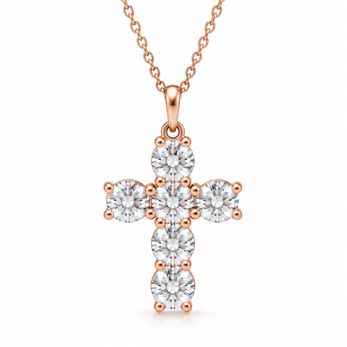 2.00 CTW six-diamond cross necklace in 14K rose gold — studio