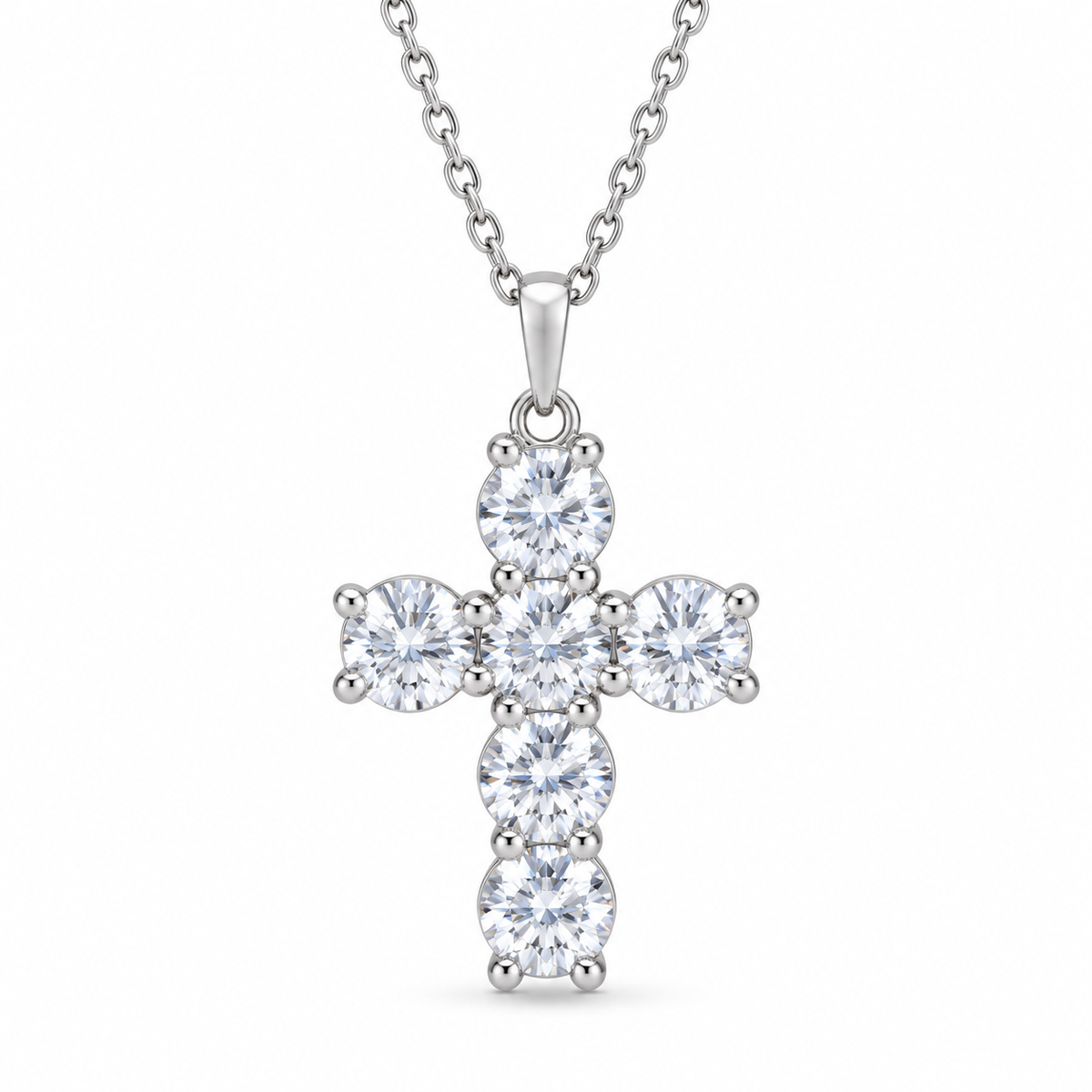 2.00 CTW six-diamond cross necklace in 14K white gold — studio