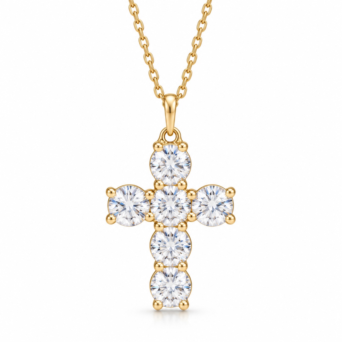 2.00 CTW six-diamond cross necklace in 14K yellow gold — studio