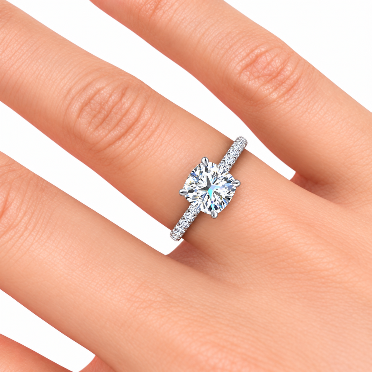 Rebecca Lab Grown Diamond  Ring — white gold — hand view