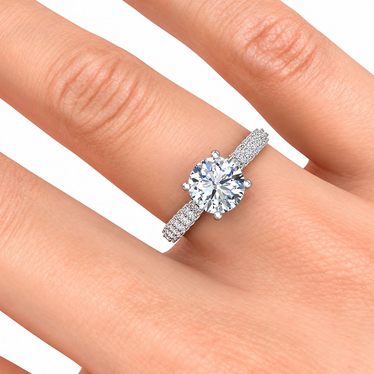 Rosemary Lab Grown Diamond Ring — white gold — on hand