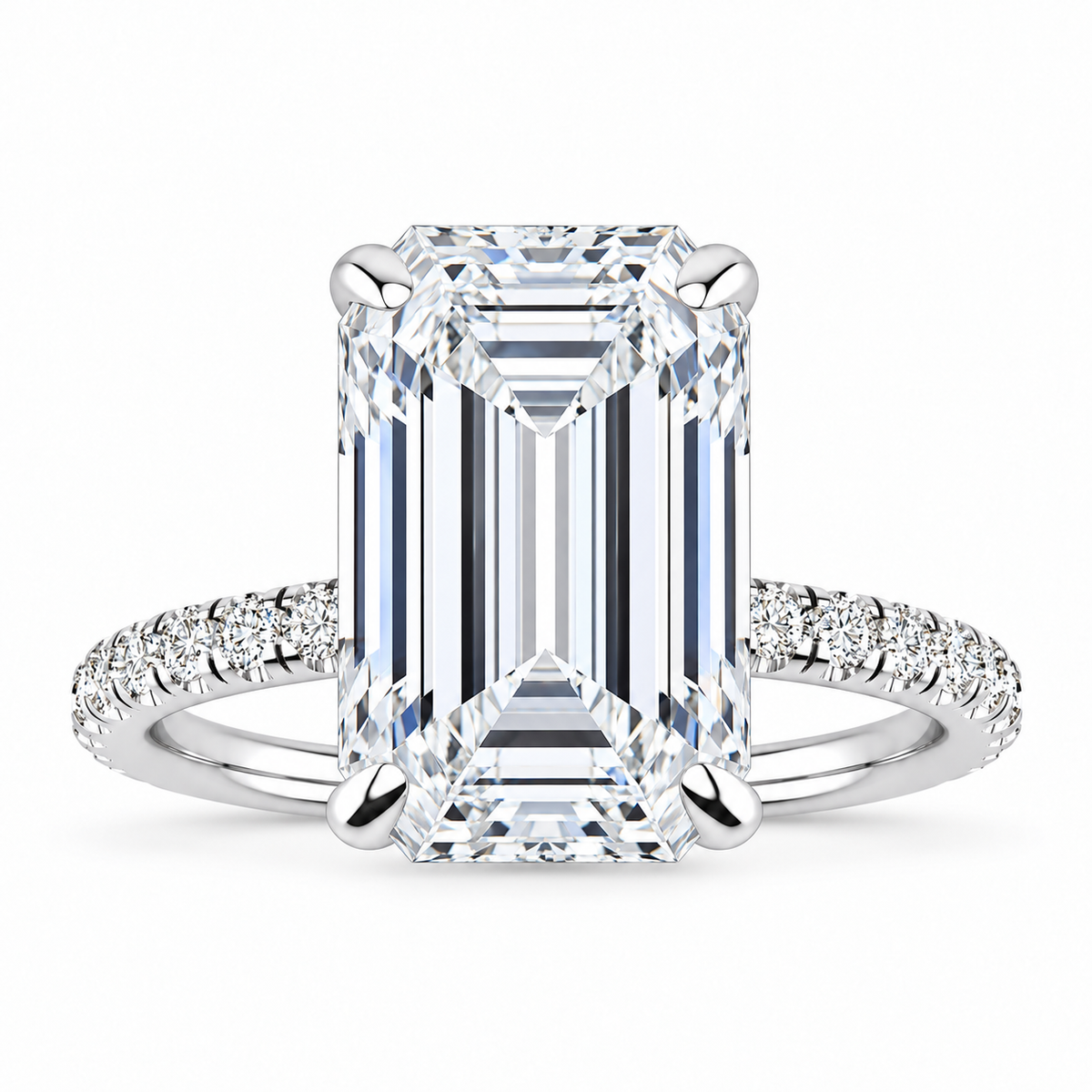 Samantha Lab Grown Diamond Ring — emerald center — white gold — front view
