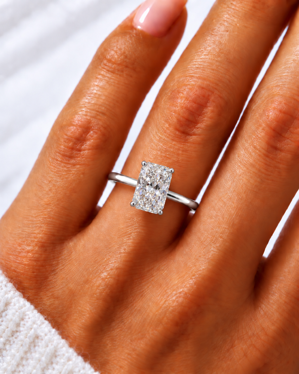 Sammy Lab Grown Diamond Ring AS-R-1197 — radiant — white gold — hand view