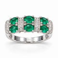 Oval emerald and diamond band in 14K white gold, front view